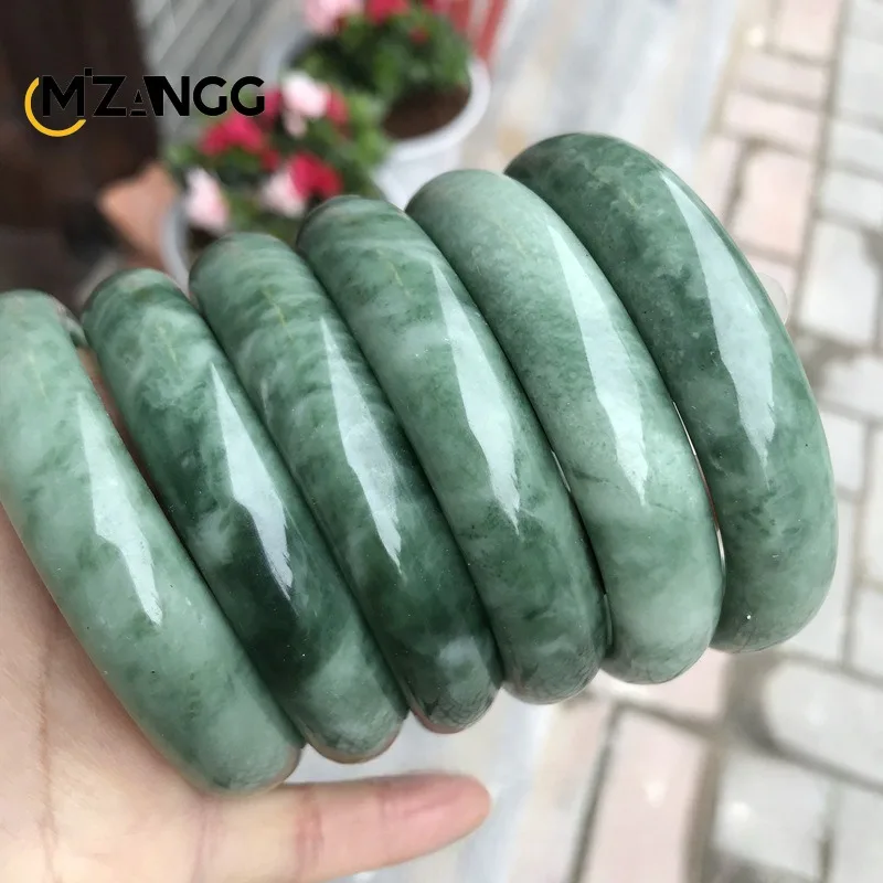 Natural Oil Green Jade Bangles Hand-carved Simple Fashion Mineral Gift Lady Jade Bracelet Crafts Holiday Gift