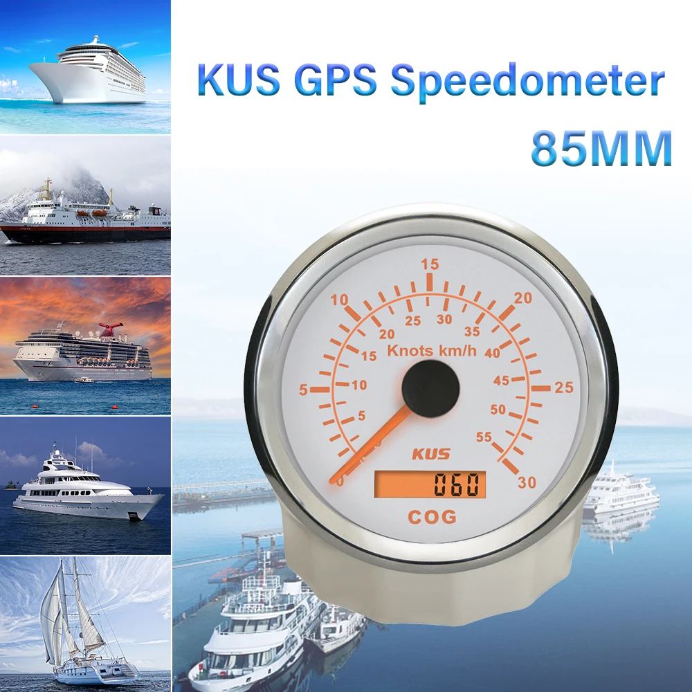 KUS 85mm GPS Speedometer Speed Gauge Meter 0-15Knots 28KM/H 0-30Knots 55KM/H 0-60Knots 110KM/H for Boats Yachts with Backlight