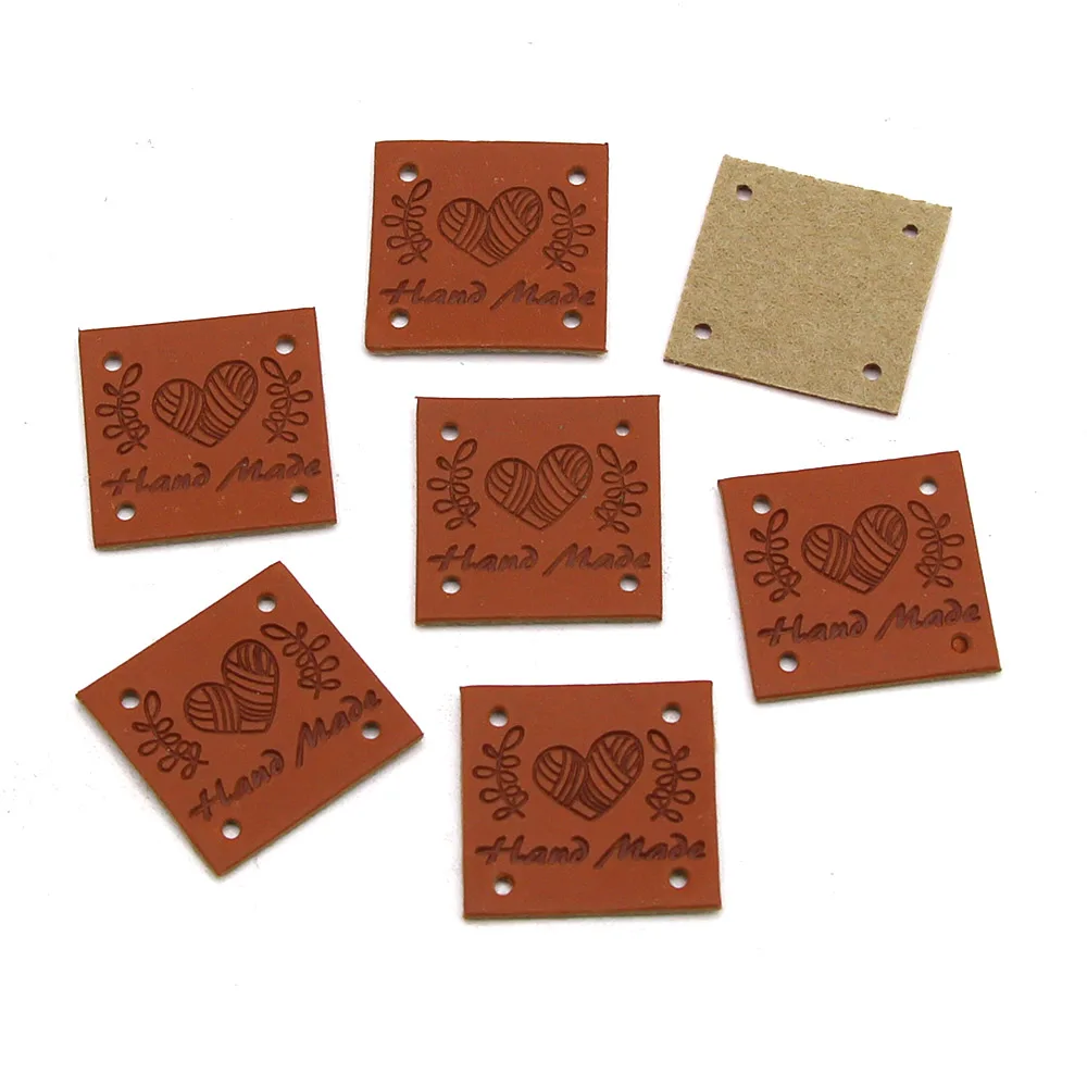 20pcs Heart Handmade Labels Branches Tags for Clothing Hand Made Label PU Leather Tag for Knitted Things Sewing Accessories