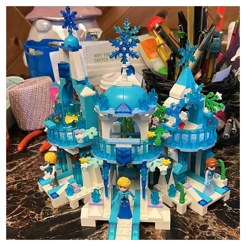 Amigo frozenlye anna elsa princesa castelo cavalo relógio torre blocos de construção kit compatível tijolos modelo filme crianças brinquedos para gir