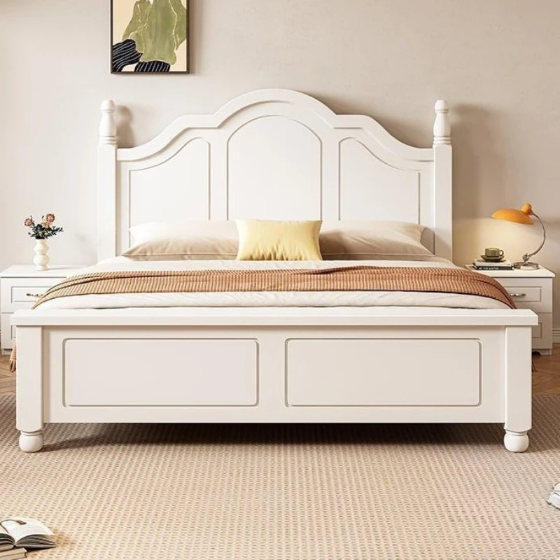 m*-Ivory White Classic Wooden Bed Frame, Durable Solid Wood Platform Bed for Adult/Kids Bedroom Furniture
