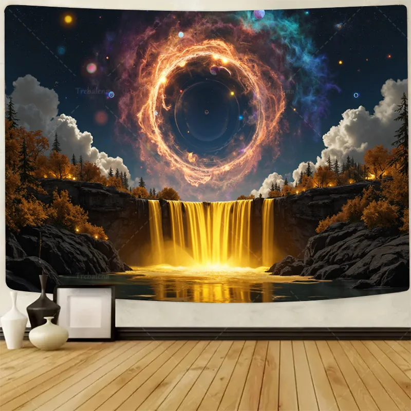 

1шт настенный гобелен "Галактический гобелен с водопадом-космический пейзаж настенное искусство"