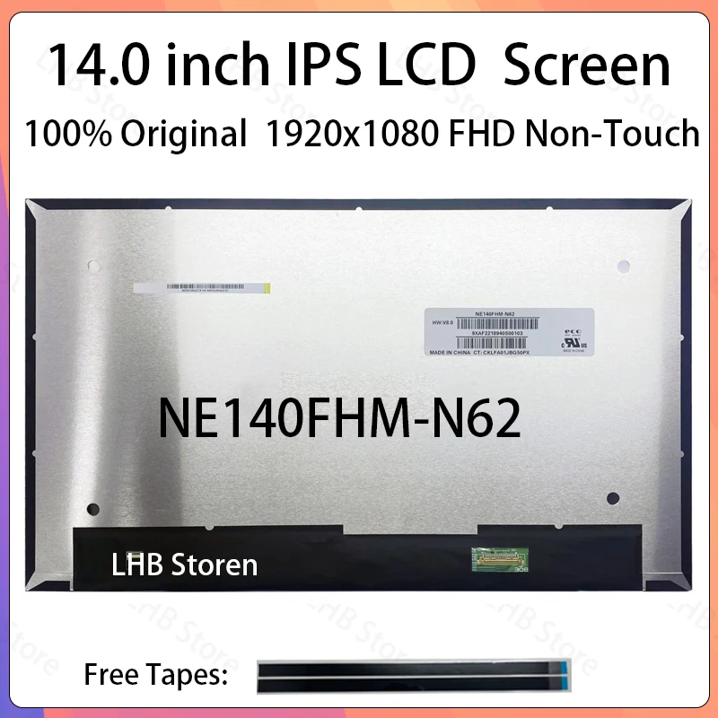

14 Inch Laptop LCD Screen NE140FHM-N62 V8.0 Display Matrix Panel Replacement FHD 1920x1080 IPS 96% DCI-P3 eDP 30 Pins Non-Touch