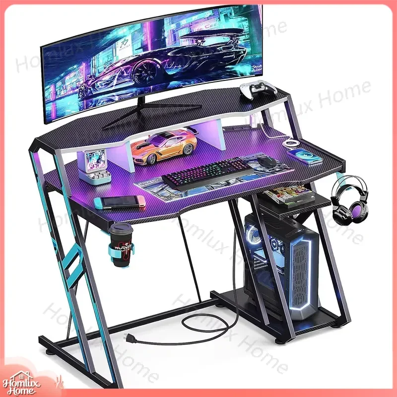 Free Sample Custom Z Shaped RGB Gaming Desk with Staple Board Removable Monitor Stand PC Desk for Esports Setup Ergonomic
