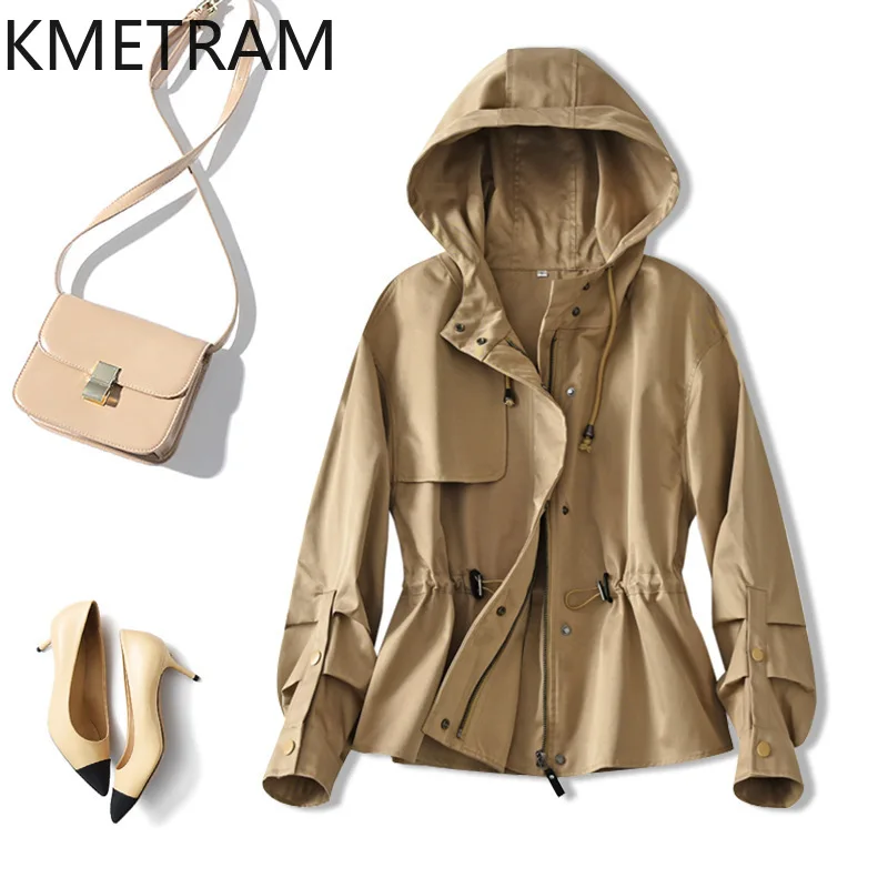 KMETRAM Hooded Trench Coats Fashion Short Jackets High Quality New in Outerwears Fall Clothes 2024 Women Ветровка Женская