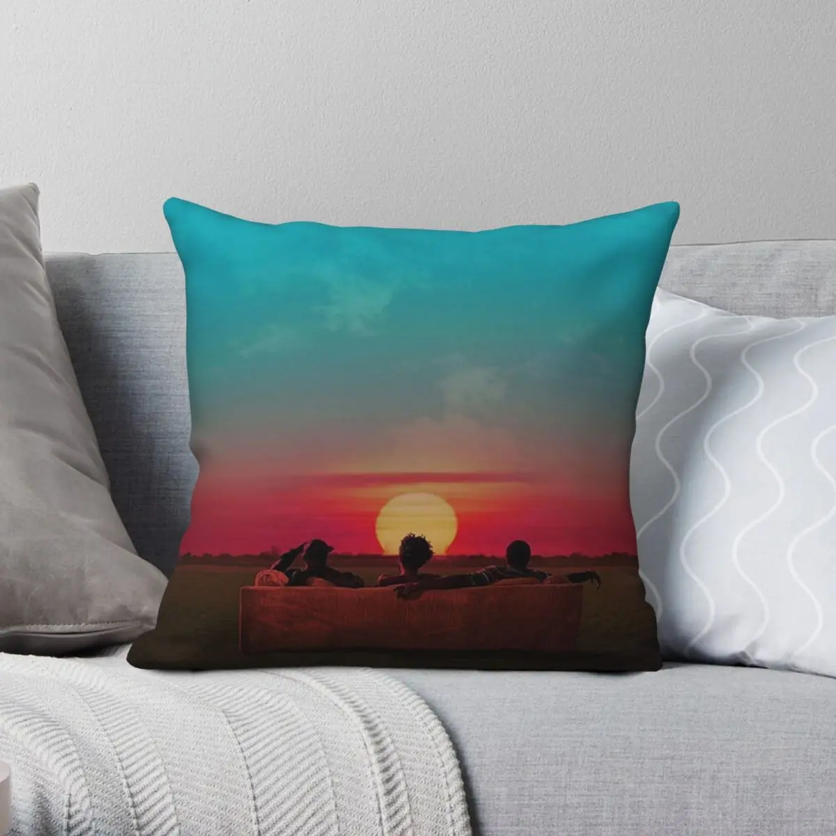 Sunset RedBlue Alternative Square Pillowcase Polyester Linen Velvet Printed Zip Decor Pillow Case Car Cushion Cover