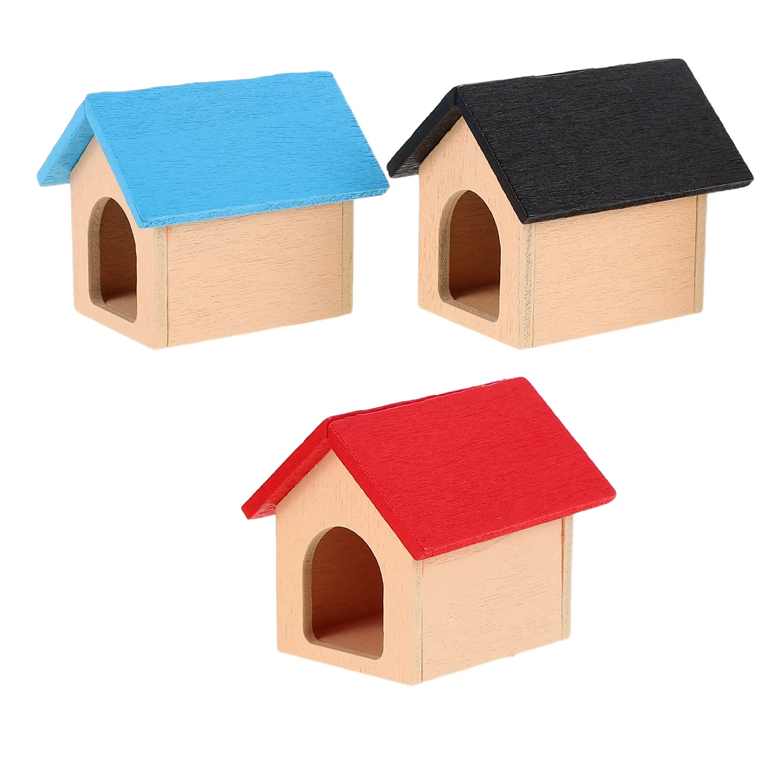 

3pcs Dollhouse Pet Accessories Miniature Wooden Dog House 1/12 Scale Fairy Garden Diorama Outdoor Scenery Playset For Kids