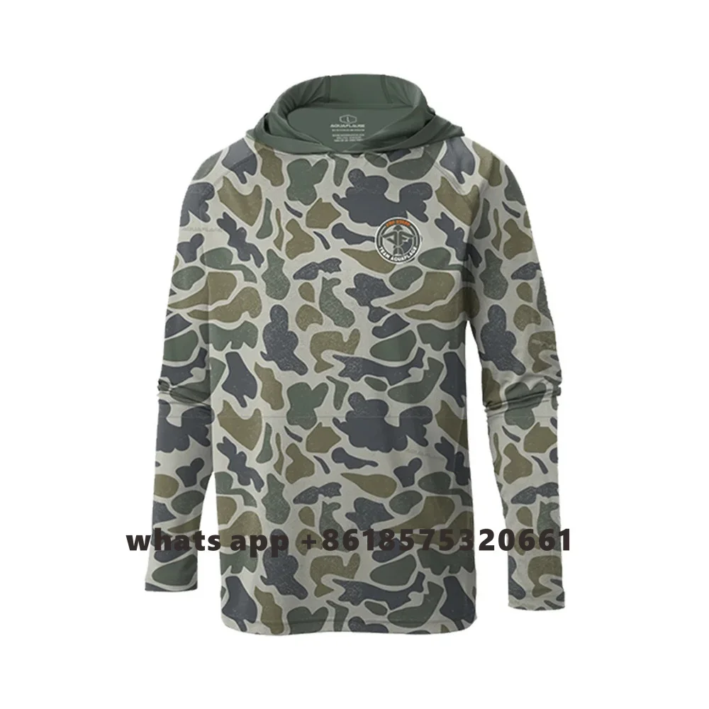 Aquaflage-Sudadera con capucha de rendimiento para hombre, ropa de pesca de secado rápido, manga larga, Camuflaje Pro, equipo de pesca, protección Upf 50, Verano