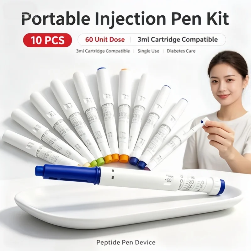 10Pcs Disposable Peptide & Insulin Pen 60U, 3ml Cartridge Injector Device, Pocket Size Portable for Home Care