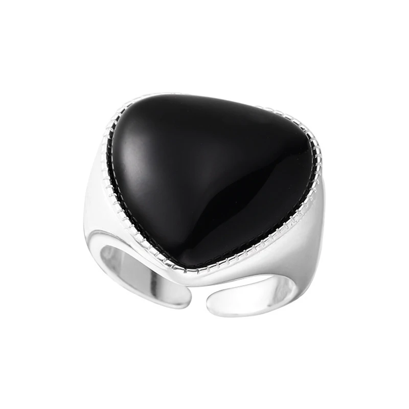 Foxanry Black Drop Glaze Love Heart Geometric Rings For Women Couples New Fashion Simple Classic Hip Hop Party Jewelry Gifts