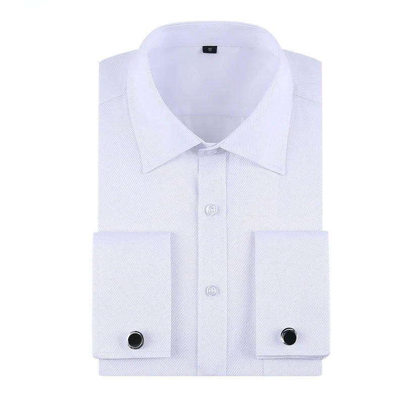 

6XL Solid color Classic Striped French Cufflinks Long Sleeve Shirt for Men for Work Business Slim Fit Long Sleeve Men Shirt Male