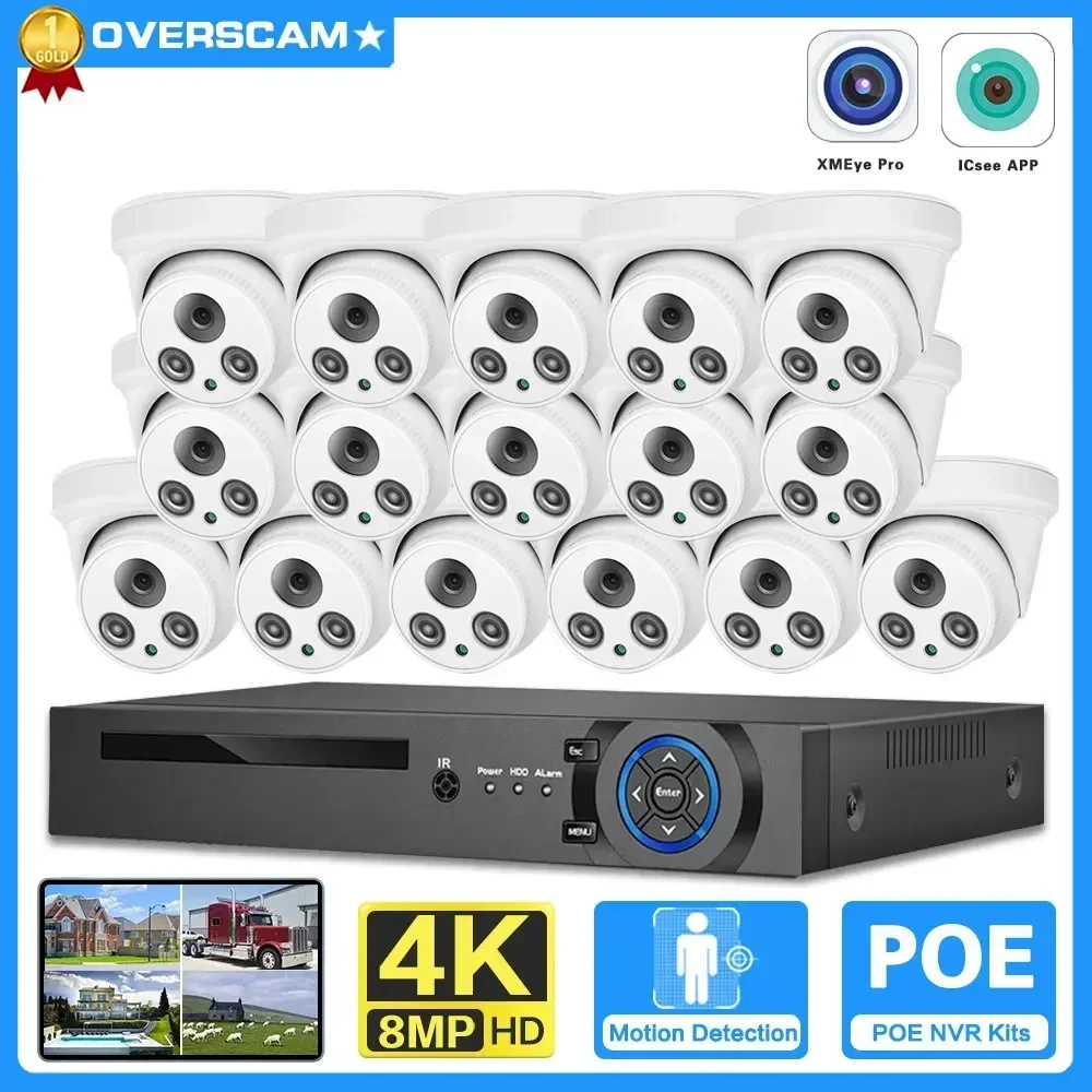 

H.265 16CH 4K NVR Kit 8MP Color Night Vision Dome Security Camera System Audio POE IP Camera Video Surveillance CCTV Camera Set