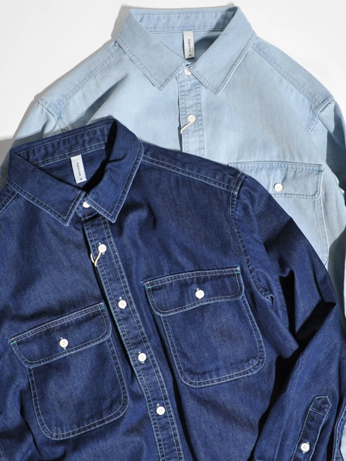 Classic American Retro Workwear Denim Shirt Men's Spring Autumn Washed Multi Pocket Loose Casual Long Sleeve Shirt
