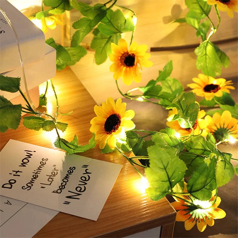 Artificial Green Leaf String Lights AA Battery Powered Simulation Flower Greenery LED Light Weeding Room Indoor Wall Decoration