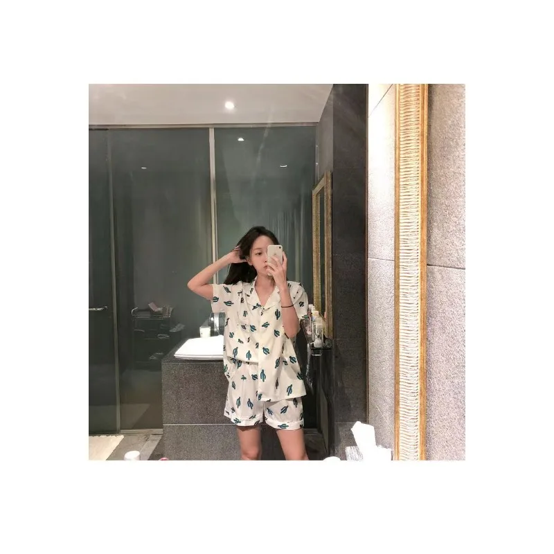 Piyama wanita ukuran besar kaktus lengan pendek celana pendek siswa pakaian tidur longgar kardigan putih gadis pakaian tidur pakaian rumah tahan lama