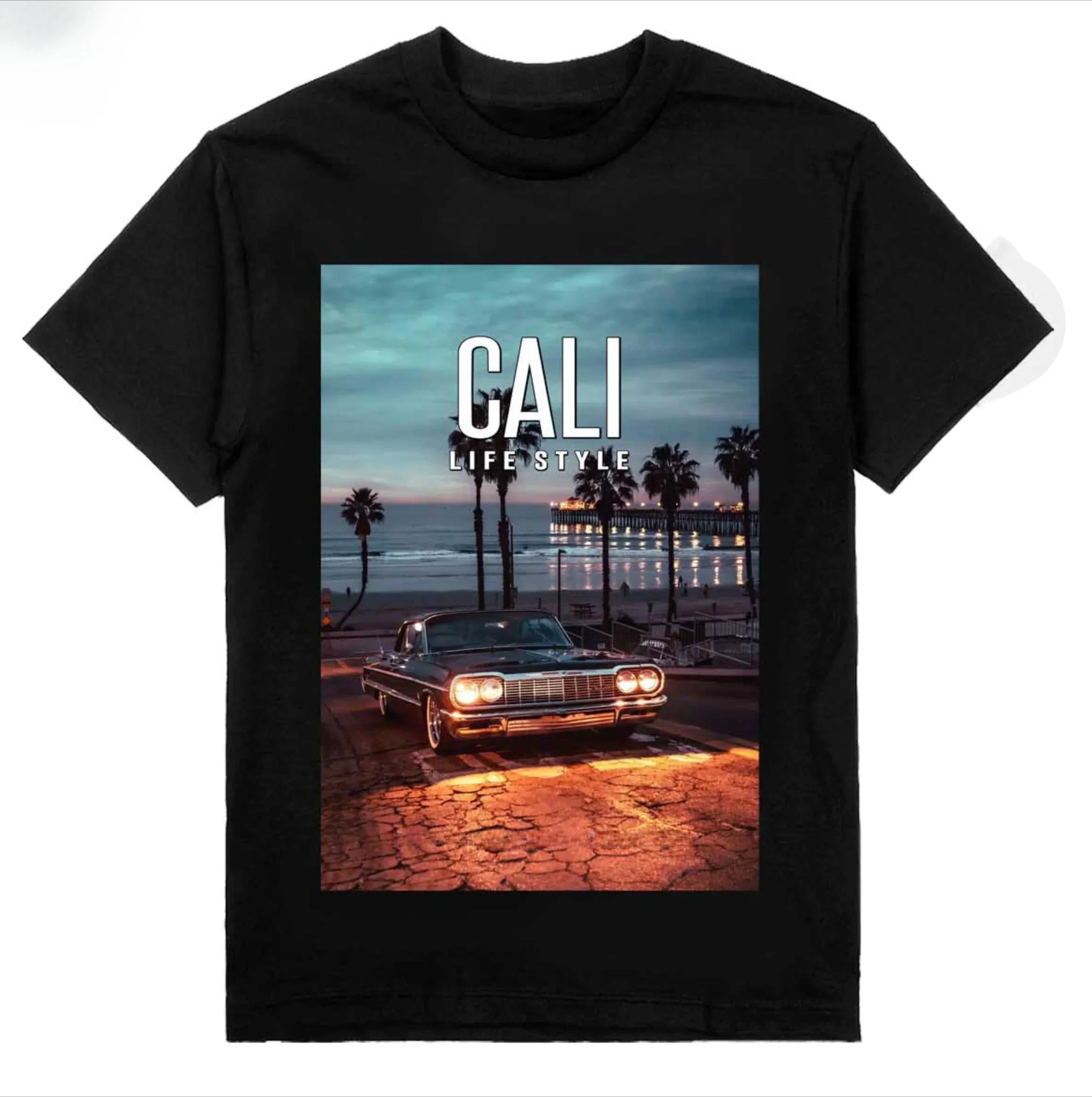 Cali Life Style Beach Car T Shirt Men Women Short Sleeve Palm Seaside Sunset Poster Crew Neck Cotton California Style Casual Tee