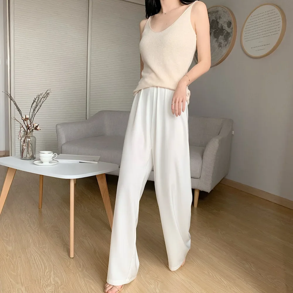 Pantalon à Jambes Larges pour Femme, Taille Haute, Coupe Droite, Couleur Unie, Vêtement d'Été, Nouveauté