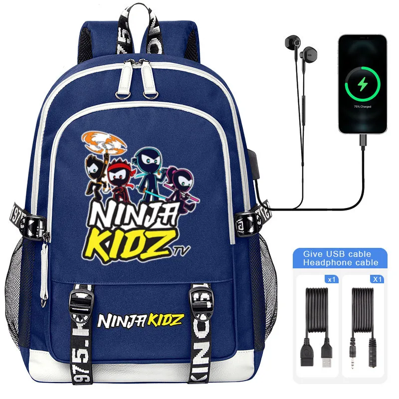 Ninja Kidz Cartoon Print Boy Girl School Bags For Kids Student Backpack Teenager USB Charging Laptop Book Bag Mochila