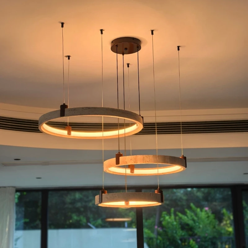 Retro Yellow Cave Stone Living Room Pendant Light Chinese Style Quiet Wind Stone Lamp LED Full Spectrum Eye Protection Lamp