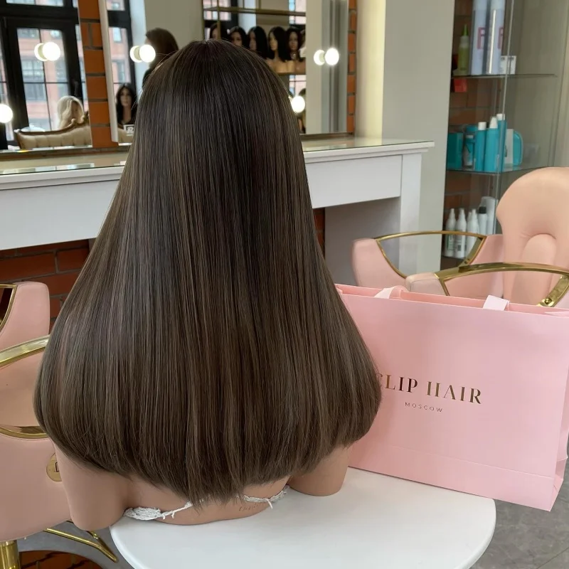 Fashion Brown Lace Front Wig Straight Glueless Natural Looking Futura Soft Fibre Wigs Synthetic Lace Hairline