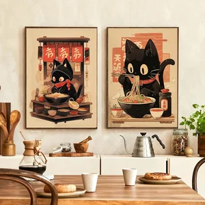 Kawaii Japanische Ramen Animal Cat Poster, Bildschirmeindrücke, Gemälde, Heimdekoration, Pasta, Essen, Wandkunst, Plakat, Küche, Schlafzimmerdekoration 10 Hauptverkaufstische mit Tieren - №8