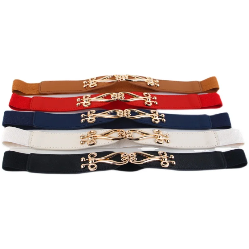 Beauty Crystal Flower Buckle Stretch Waistbands for Dress Gifts Fashion Thin Elastic Cummerbunds for Skirt Party Decorate Lady