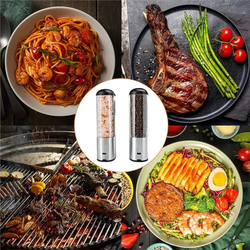 ASWUT-Electric Pepper Mill Salt Grinder Set Rechargeable Via For USB, Automatic Adjustable Gravity Mechanism, 80Ml Capacity