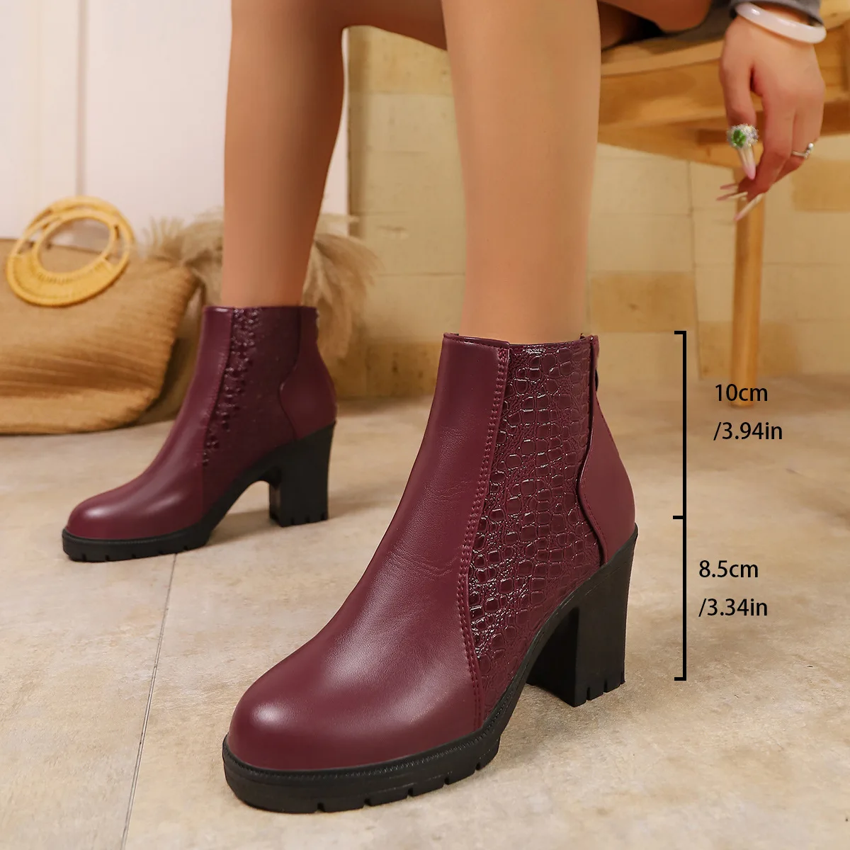 Neue Stiefeletten für Damen, 2025, Herbst, dicker Absatz, kurze Stiefel mit hohen Absätzen und Reißverschluss-Spleißen, modische kurze Stiefel in Übergröße – Detail 15