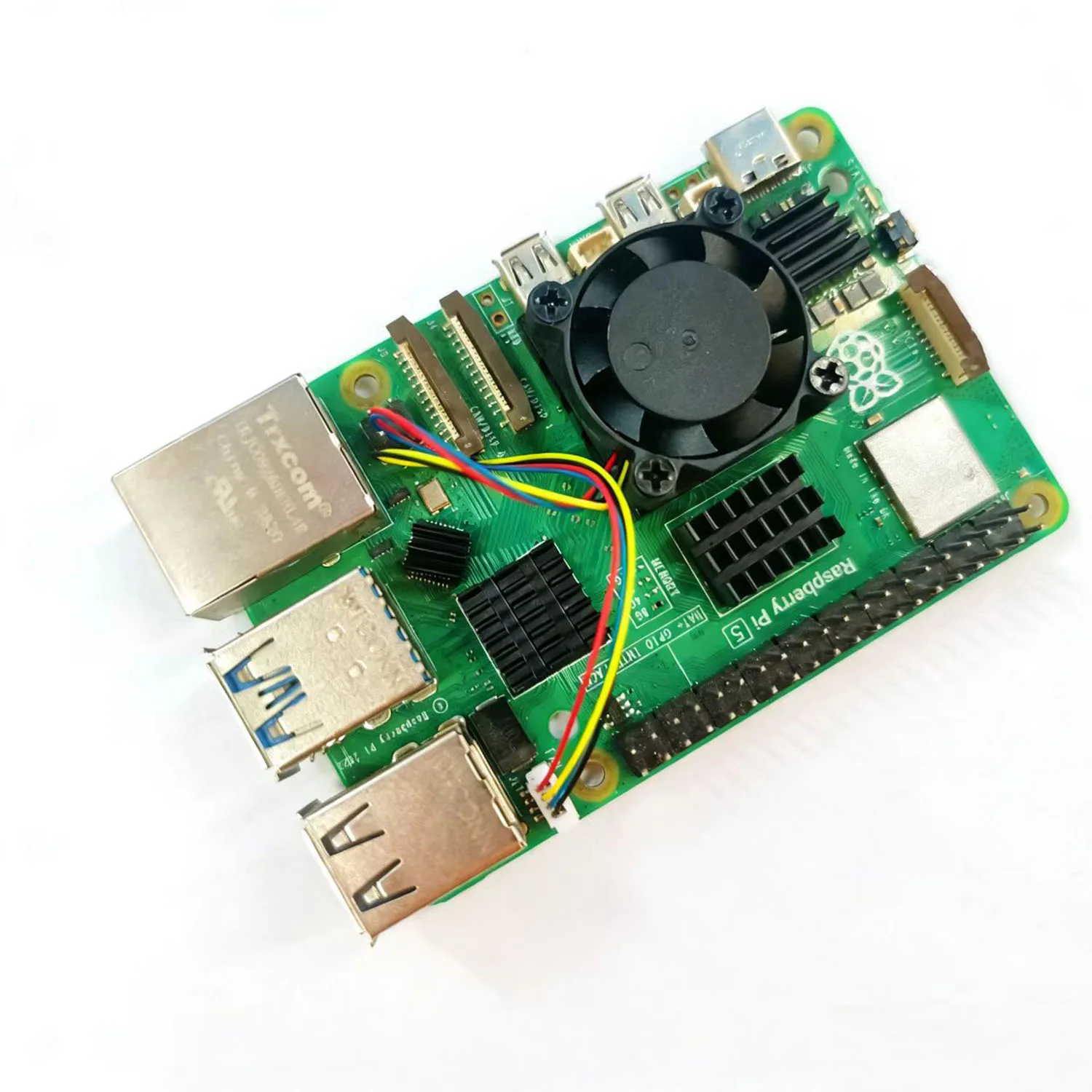 Raspberry Pi 5 Cooling Radiator Fan Set Including Cooling Fins Aluminum Base and Thermal Conductive Adhesive