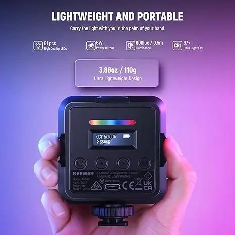 NEEWER CRI97+ 2500K-8500K 17 Scenes 2000mAh LED Camera Light 2 Pack RGB62 Magnetic RGB Video Light with APP Control