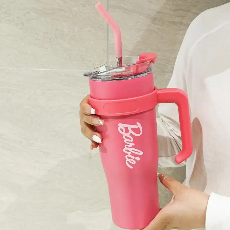 Kawaii MINISO Barbie Bottle Capsule Series Jumbo Steel Cup 1600mL Large Capacity Household Coffee Straw Cup Steel Drink Cup Gift