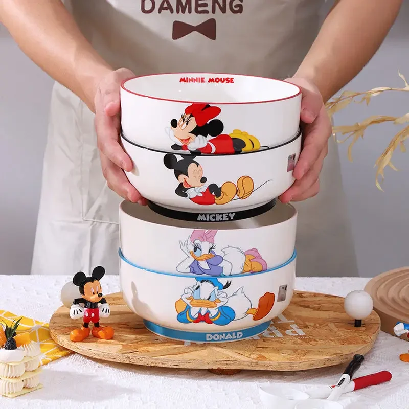 Disney Mickey and Minnie cartoon thickened ceramic soup bowl children's tableware Japanese style cute noodle bowl for home use