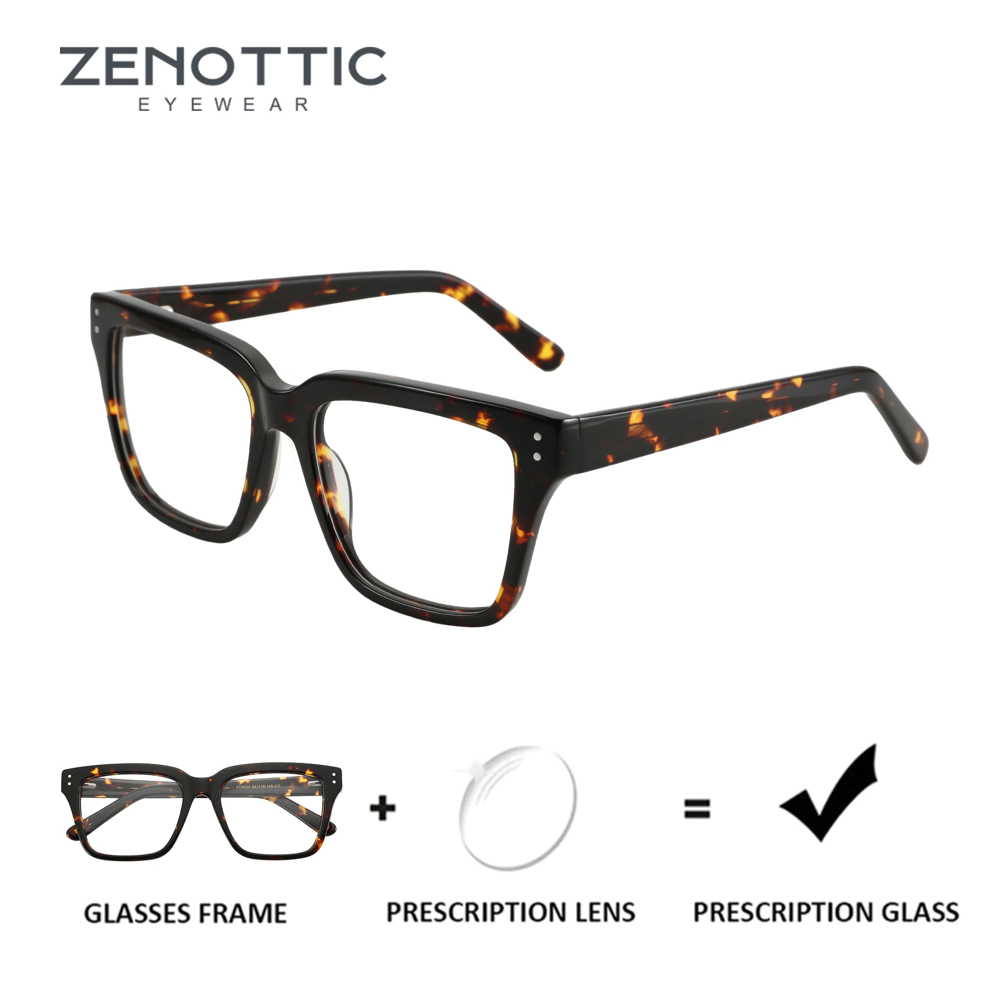 ZENOTTIC Fashion Demi Prescription Glasses Trendy Square Myopia Eyewear Handmade Acetate Optical Eyeglasses for Men