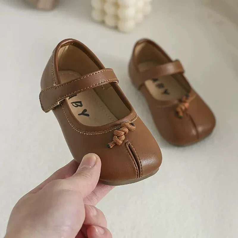 12-15.5cm Infant Leather Shoes For Little Princess First Birthday Wedding Party,Solid Soft Bowtie Wide Toe Kids Girl Spring Shoe