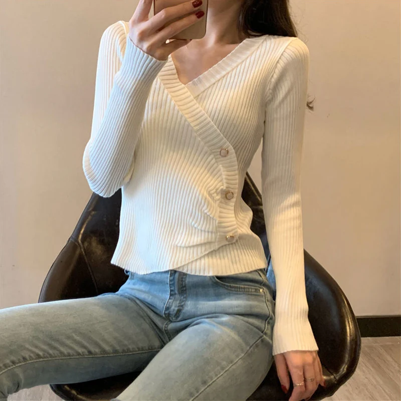 2025 الخريف بلوفر مغزول البلوزات ZANZEA المرأة أنيق الخامس الرقبة طويلة الأكمام غمد سترة عادية بلون سليم صالح لاعبا