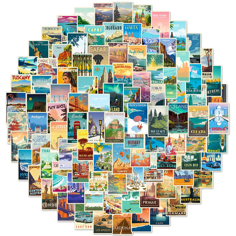 25/50/100pcs World Landmark Landscape Poster Stickers Decal Waterproof Graffiti Skateboard Motorcycle Suitcase Vinyl Sticker Toy