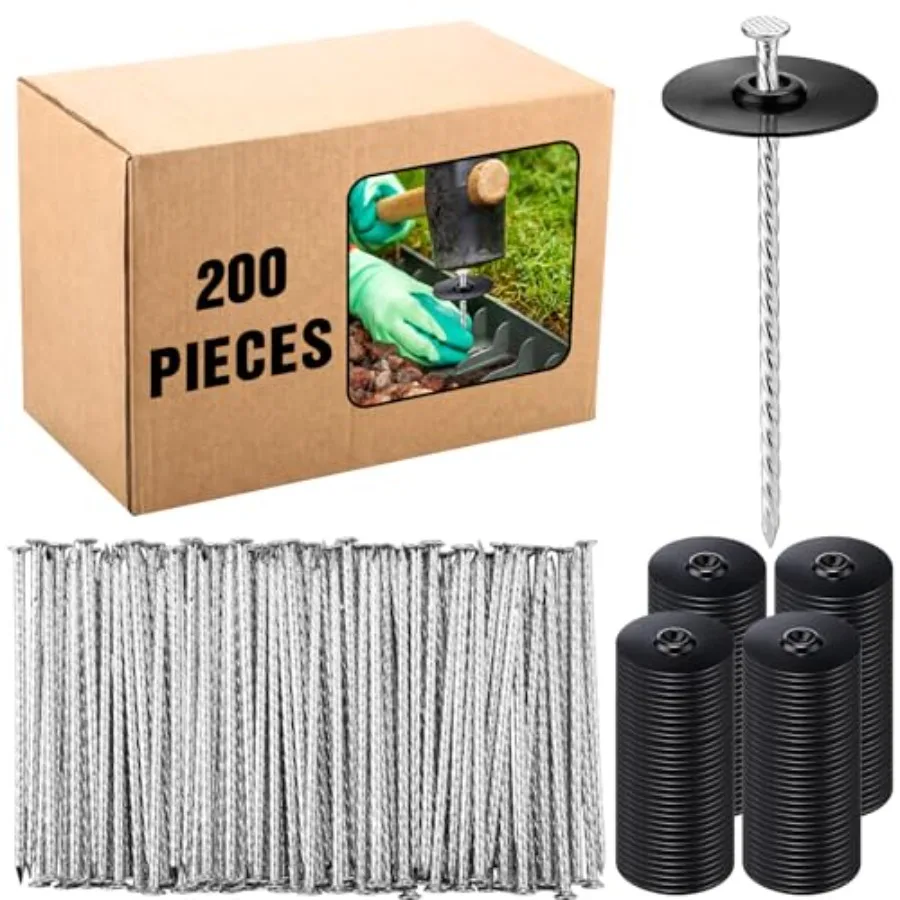 

200 комплектов садовых колышков с заглушками, 6-дюймовые оцинкованные стальные гвозди для газона, спиральные ландшафтные колышки, сверхпрочные металлические шипы для газона