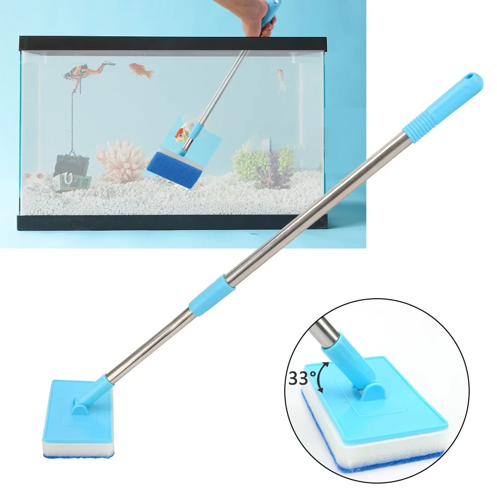 Double-Sided Tank Sponge Cleaning Brush Super Long Handle Window Algae Aquarium Fish Cleaner 180° Adjustable