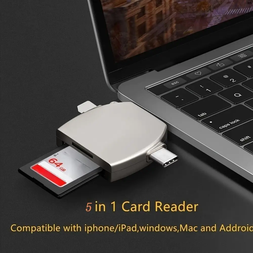 USB Multi-Function 5 in 1 Card Reader IOS Type C 5 in 1 OTG Converter Portable Compact 5 in 1 Otg Adapter image 4