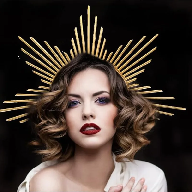 

1pcs/ Metal Spiked Halo Crown Goddess Headpiece for Women Halloween Cosplay Party Mary Accessories