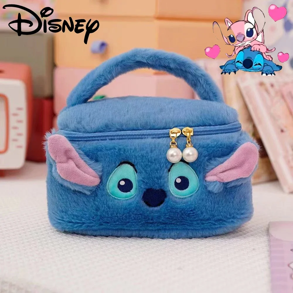 Stitch Women\'s Cosmetic Disney Bag Strawberry Bear Cartoon Portable Bucket Bag Girls Large Capacity Storage Bags Plush Handbag