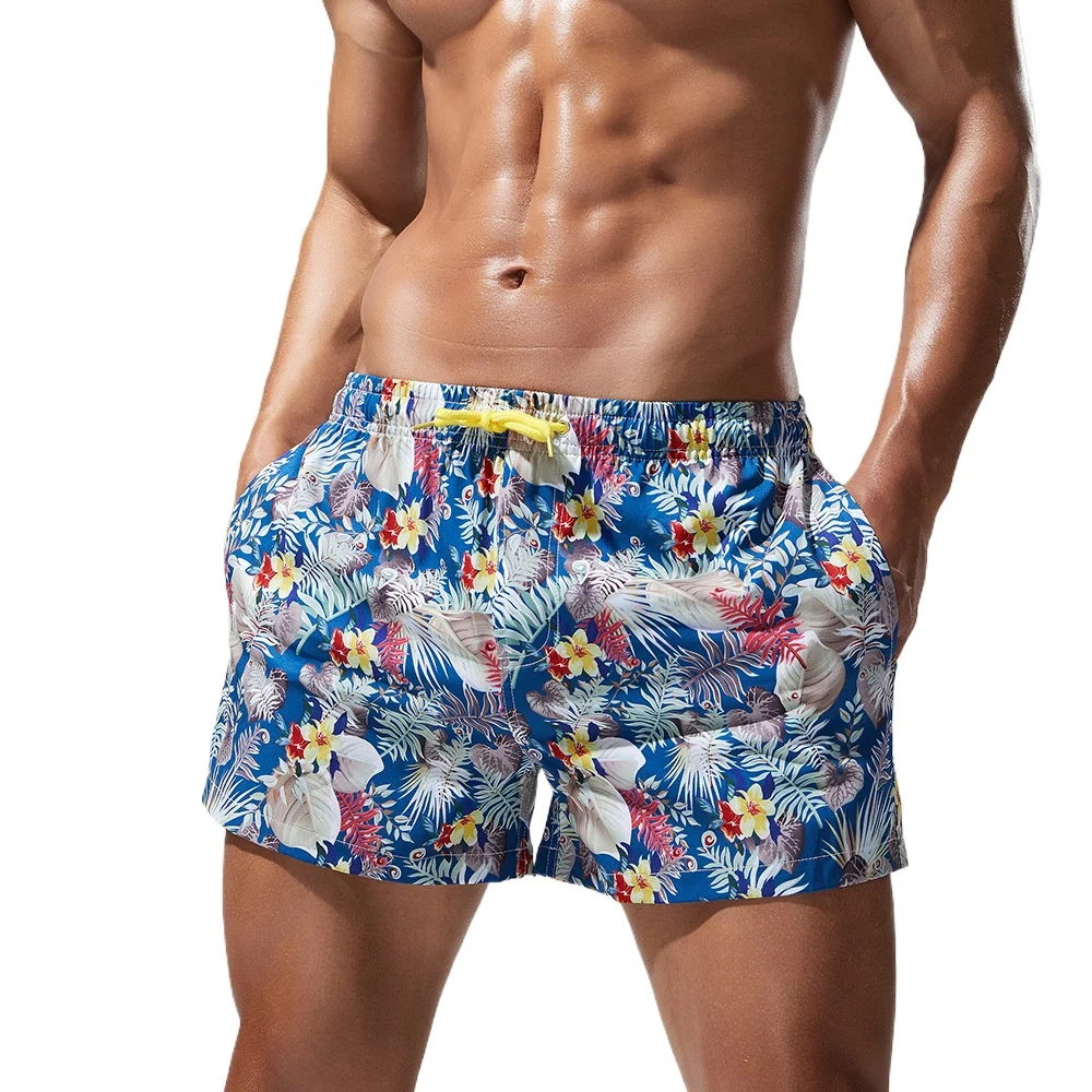 

Summer Beach Shorts for Men Swimming Trunks with Floral Plaid Print Drawstring Waist Lightweight for Beach/Swimming/Casual Wear