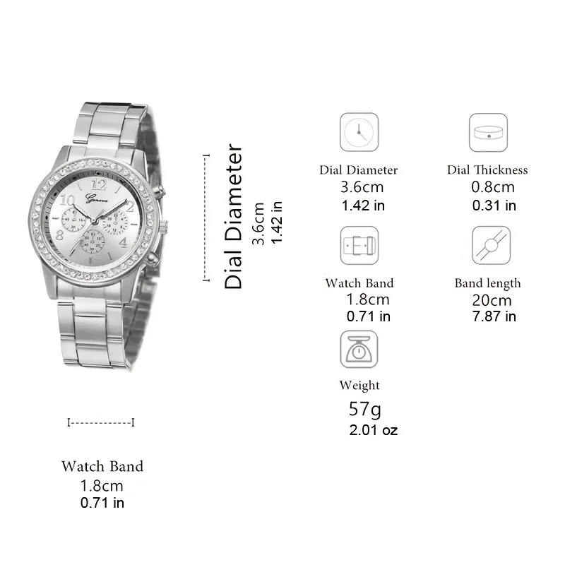 6PCS/Set Women's Watch Fashion Silver Steel Band Analog Quartz Watches Diamond Jewelry Set（Without Box）