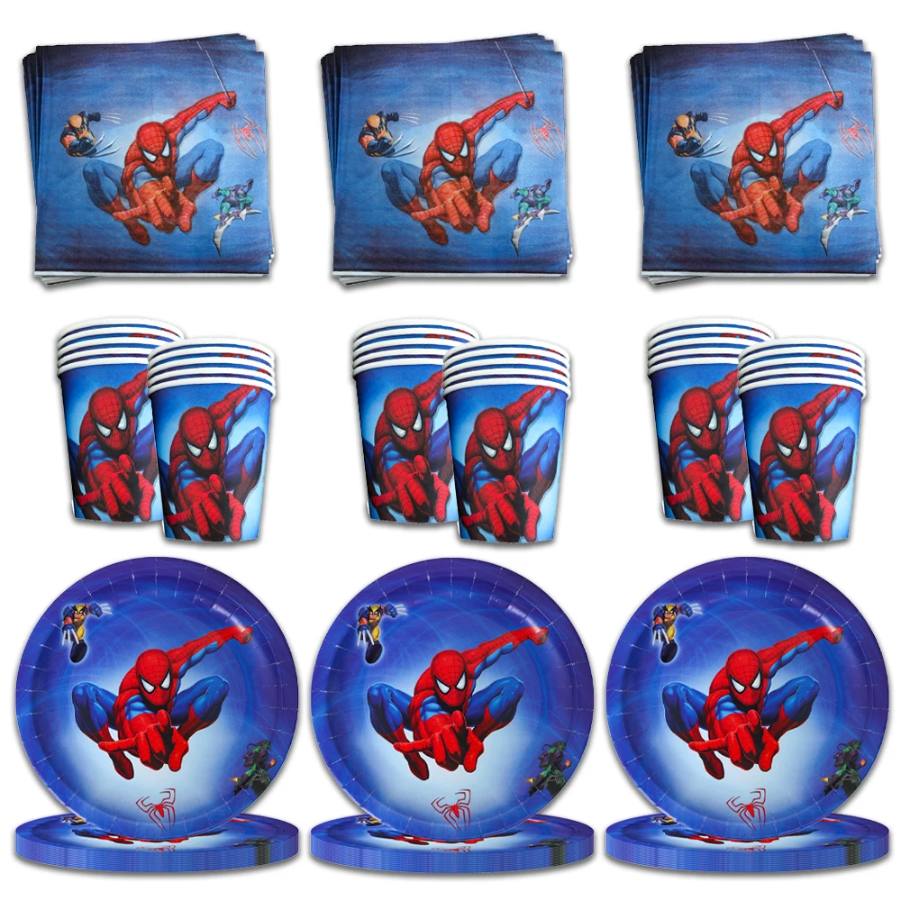 60pcs/lot Blue Spider Superhero Children's Birthday Party Kids Boys Favors Cup Plate Napkin Decoration Baby Shower Supplies