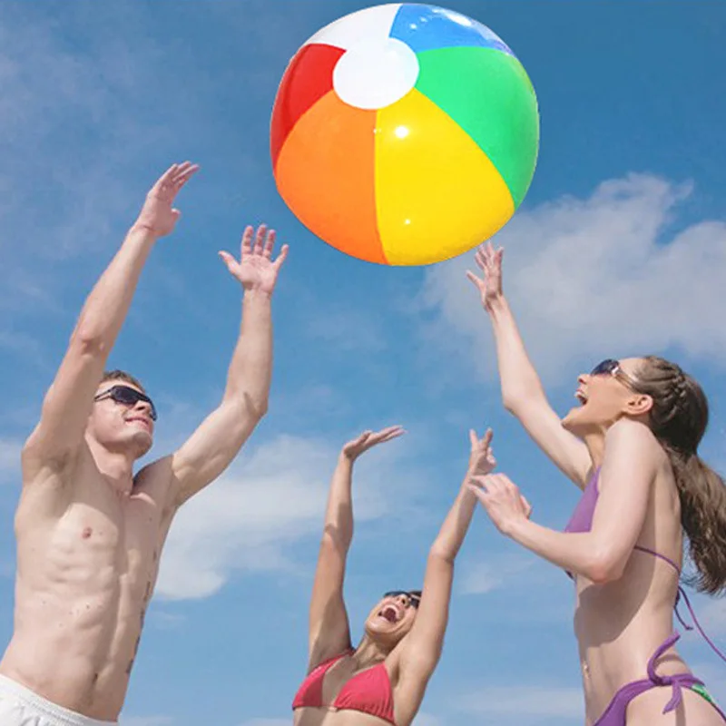 6PCS Inflatable Beach Ball Rainbow Color Pool Party Favors Summer Water Toy Pvc Inflatable Beach Ball Multicolored Beach Toy