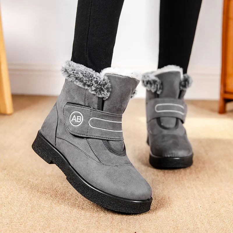 Faux Suede Plush Snow Boots Women 2025 New Non-slip Faux Fur Warm Winter Boots Woman Hook Loop Cotton Couples Shoes Plus Size 44