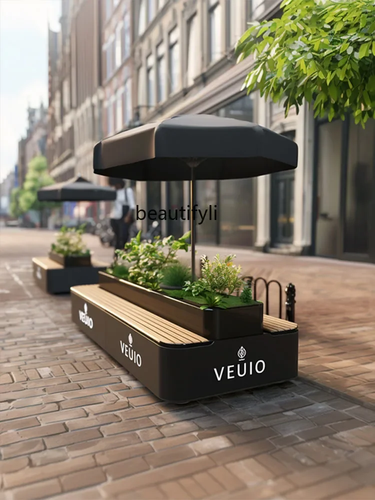 

yj9 Outdoor flower box rest stool combination square commercial street park landscape flower slot leisure integrated stool