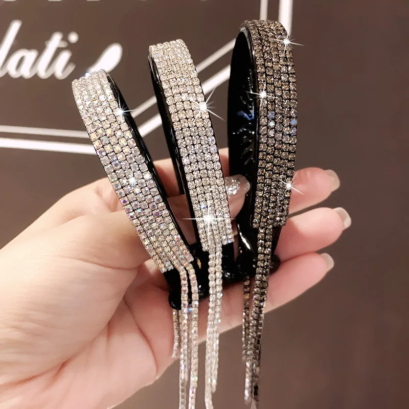 Luxury Rhinestone Tassel Hair Claws For Women Headwear Elegant Long Tassel Hair Clips Sweet Barrettes Fashion Hair Accessories