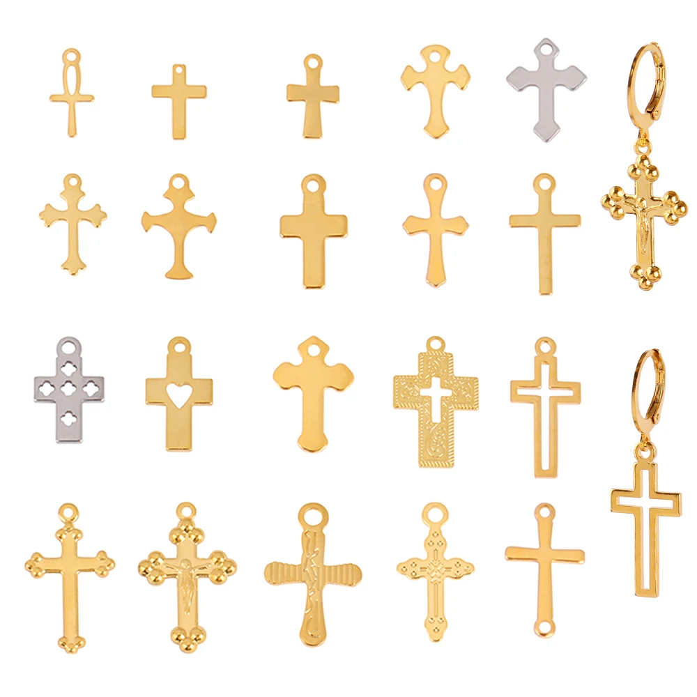 30PCS Stainless Steel Cross Charm for Earring Religious Jesus Pendant DIY Bracelet Necklace Findings Jewelry Making Accessories