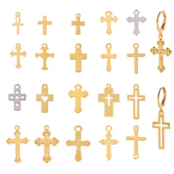 30PCS en acier inoxydable croix charme pour boucle d'oreille DIY Bracelet découvertes collier jésus religieux pendentif bijoux fabrication Cruces Bisuteria